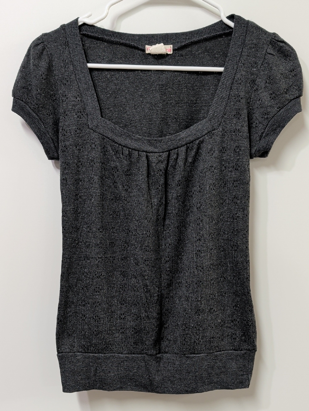 Vintage One Clothing Charcoal Grey Eyelet Knit Top Size Medium